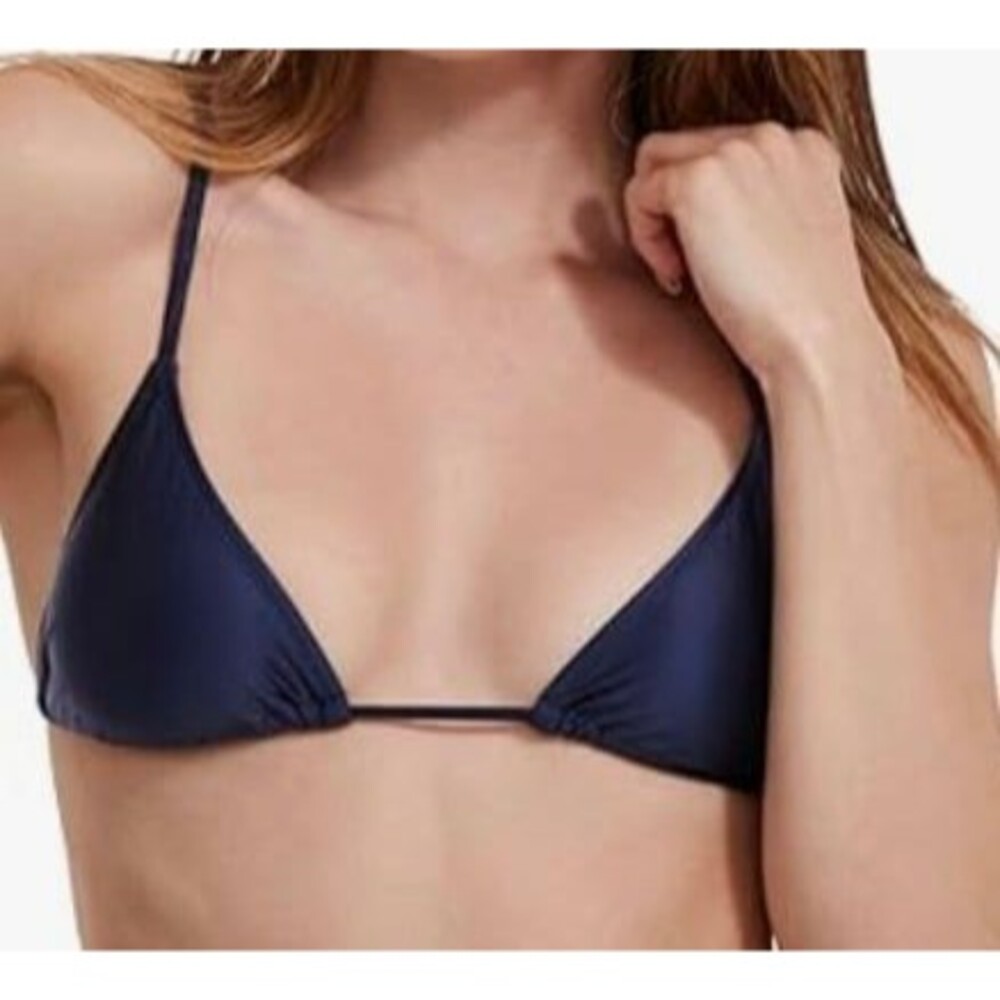 Flirtt Gottex Satin Touch Solid Navy Triangle Bikini Bra Size M New With Tags